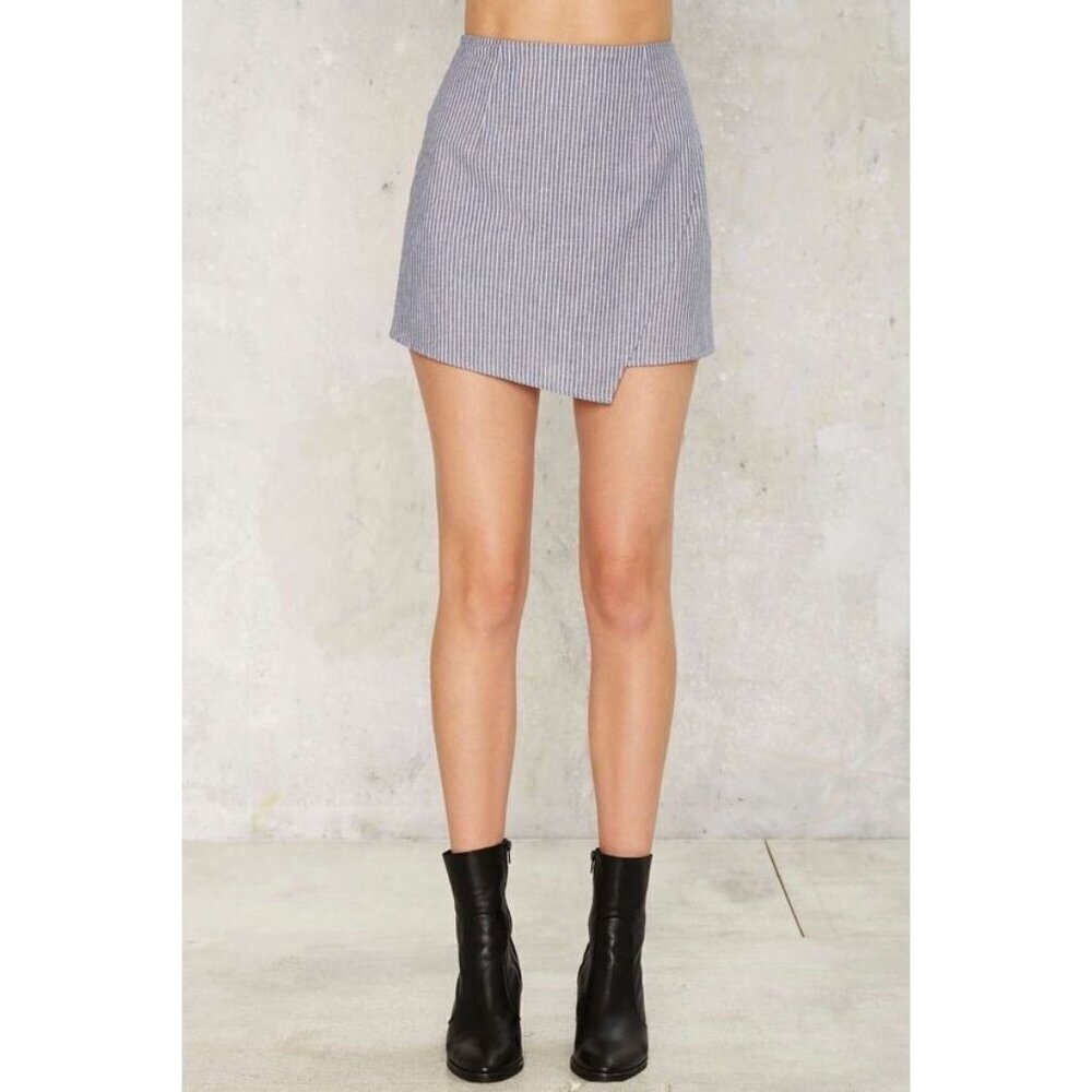Nasty Gal Primi Women's Blue Cotton Striped Wrap Mini Skirt Size M NWOT - Picture 6 of 16
